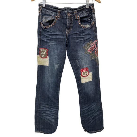 Cowgirl Tuff Co. Patchwork Denim Jean Women 27 Straight Embroidered Ranch Farm - Picture 1 of 7